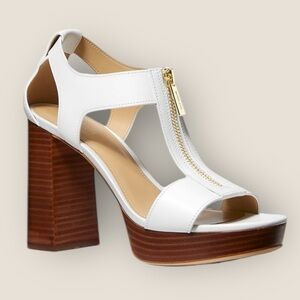 Michael Kors Berkley Leather Block-Heel Sandals – White, Size 9M (NWOB)